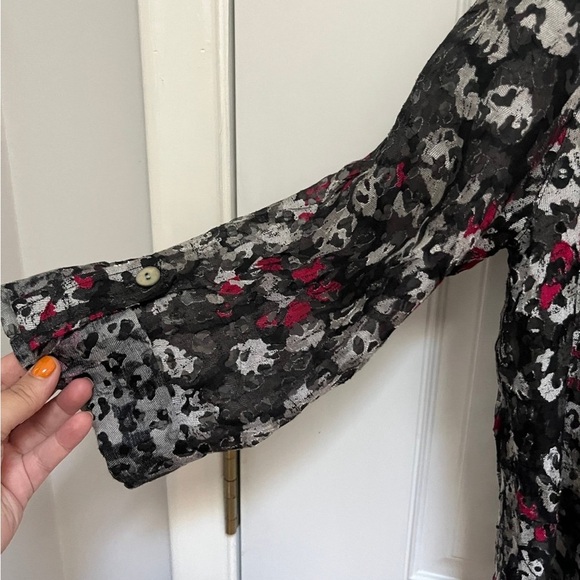 Ruby Rd sheer printed Button down shirt size 14P - Picture 2 of 3